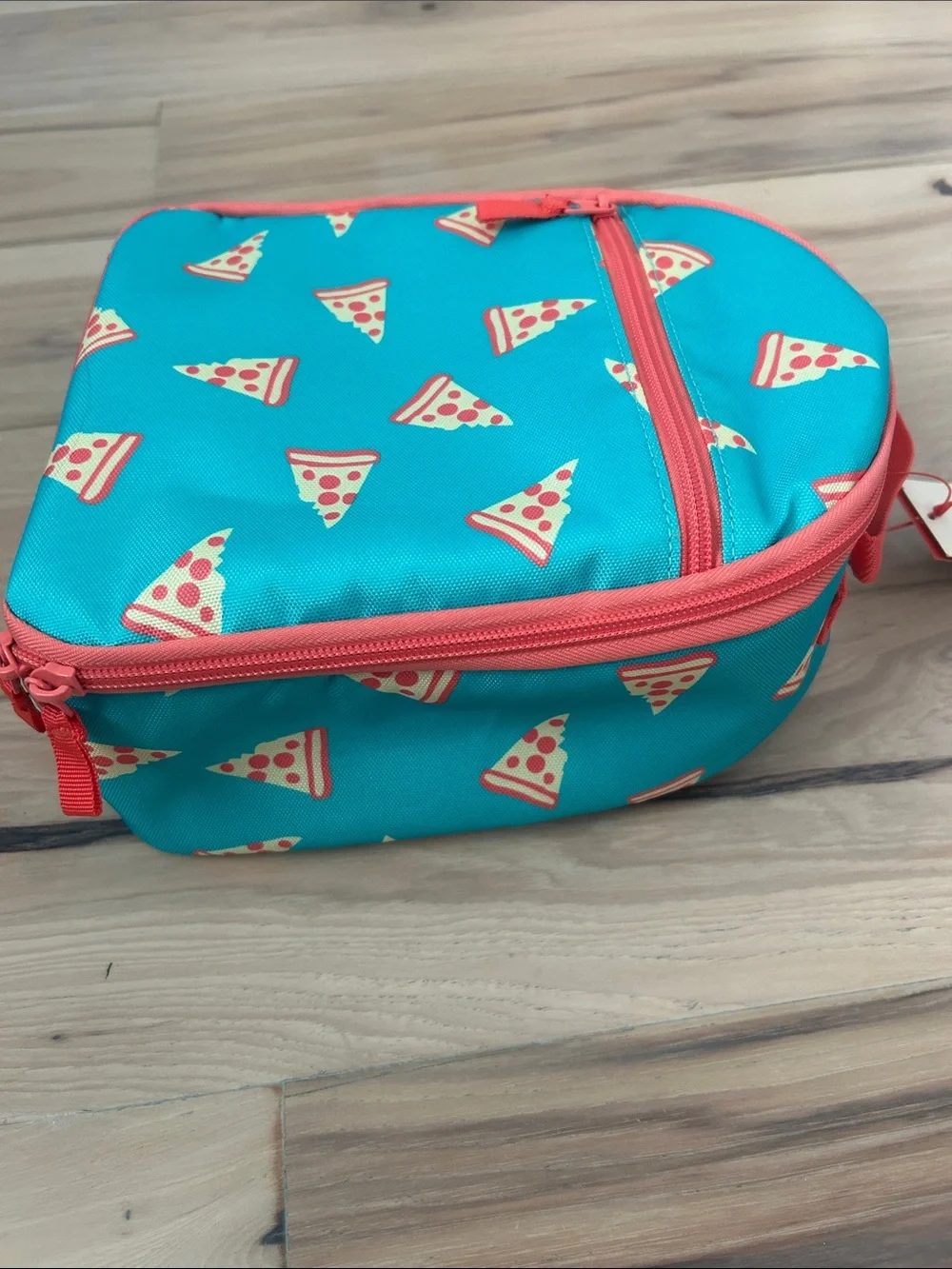 Cat & Jack Aqua Pizza-Print Kids Lunch Bag with Coral Trim